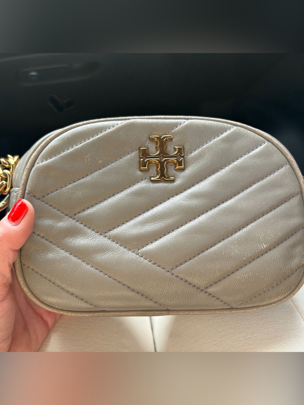 Tory Burch Quilted Leather MC Camera Bag in Taupe with Gold Logo - Picture 1 of 11